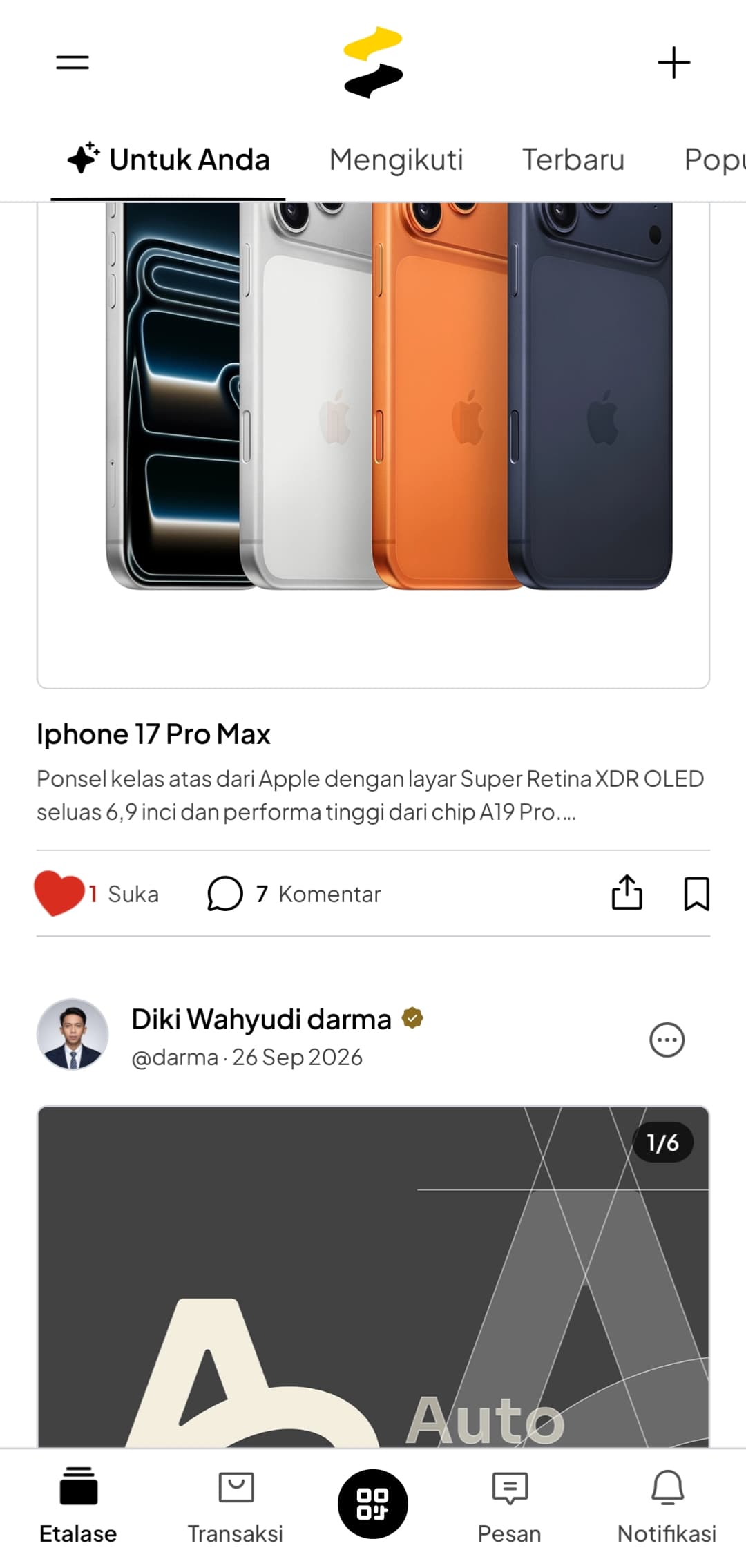 Tampilan asli aplikasi Kahade — feed jual beli dengan escrow